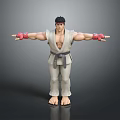 Muscular Game Movie Character In White Karate Gi With Red Wristbands And Outstretched Arms