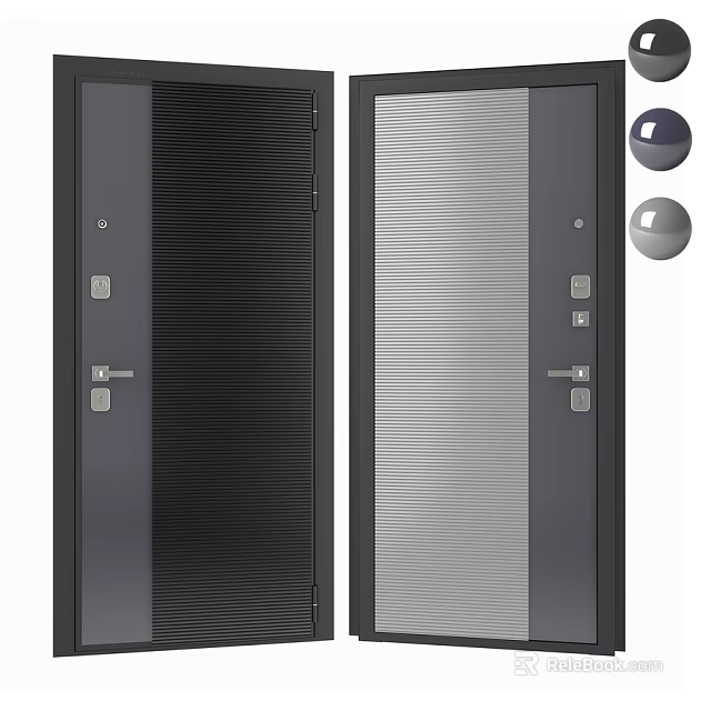 Modern Swing Doors With Black And Gray Frames Glass Panels And Handles 3d model 