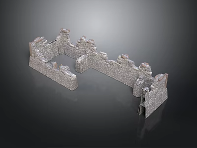 Ancient Great Wall 3D Model With Stone Fortress Walls And Crenellations 3d model