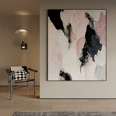 Modern Abstract Painting With Pink Black White Impasto Textures For Interior Wall Decor 3d model