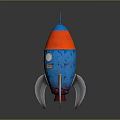 Vibrant Red And Blue Rocket Model With Silver Fins On Reflective Dark Background
