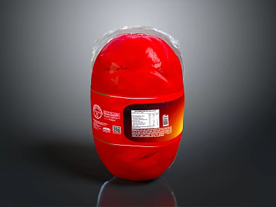Whole Red Round Sealed Packaged Food Item with Label and Text on Packaging 3d model