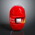 Whole Red Round Sealed Packaged Food Item with Label and Text on Packaging