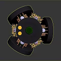 3D Rendered Mechanical Structure With Black Silver Components And Green Circular Sections