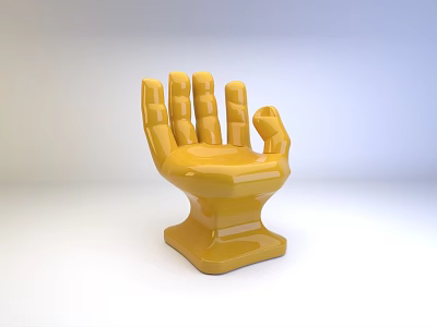Yellow Hand Shaped Single Chair With Smooth Glossy Surface And Stable Base 3d model
