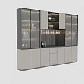 Modern Wine Cabinet Interior With Glass Shelves Wine Bottles And LED Lighting