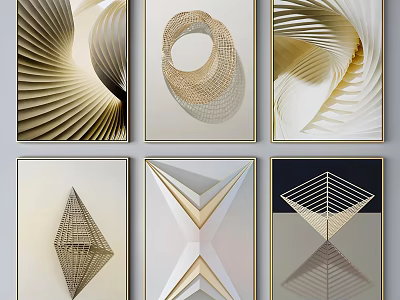 Abstract Geometric Artworks With 3D Patterns Gold Frames For Modern Home Decor 3d model