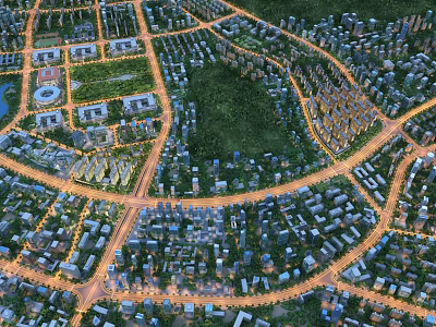 Aerial View Master Plan of Residential Community with Buildings Green Spaces and Road Layout 3d model