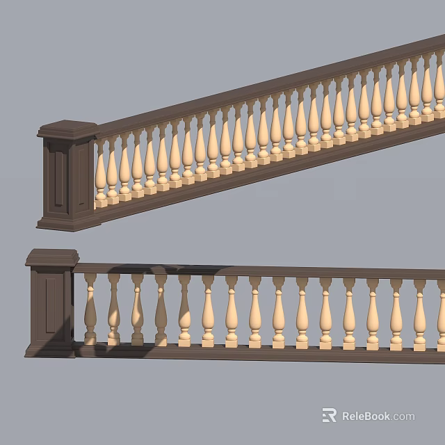Two Classic Balustrade Structures With Dark Handrail And Light Spindles 3d model 