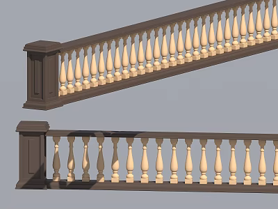 Two Classic Balustrade Structures With Dark Handrail And Light Spindles 3d model