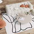 Modern Beige Sofa and Coffee Table Set With Orange Pillows Rug and Vase Flowers