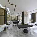 Elegant Modern Hotel Lobby Interior with Piano Sofa and Chandelier Decor