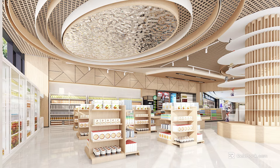 Bright Modern Supermarket Department Store Interior With Neat Shelves And Diverse Merchandise 3d model 
