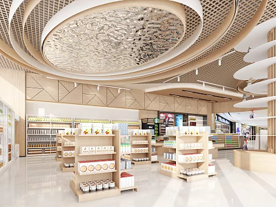 Bright Modern Supermarket Department Store Interior With Neat Shelves And Diverse Merchandise 3d model