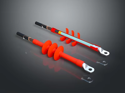 Two Red Spiral Hardware Tools With Insulated Coils And Metal Connectors 3d model