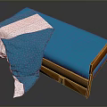 Stylish Wooden Frame Bed with Blue Mattress and Blue White Bedding