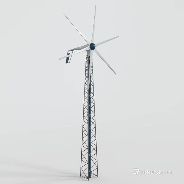 Wind Turbine Tower Structure With Steel Frame Support And Rotating Blades 3d model