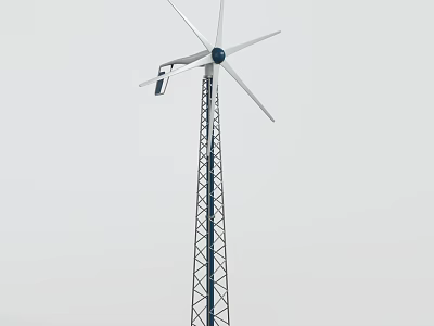Wind Turbine Tower Structure With Steel Frame Support And Rotating Blades 3d model