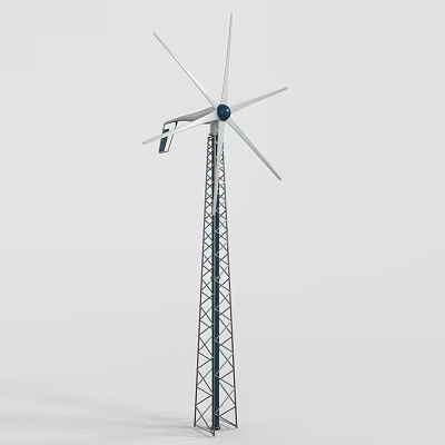 Wind Turbine Tower Structure With Steel Frame Support And Rotating Blades 3d model