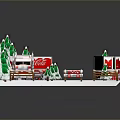 Coca Cola Trucks In Snowy Christmas Scene With Trees And Decorations