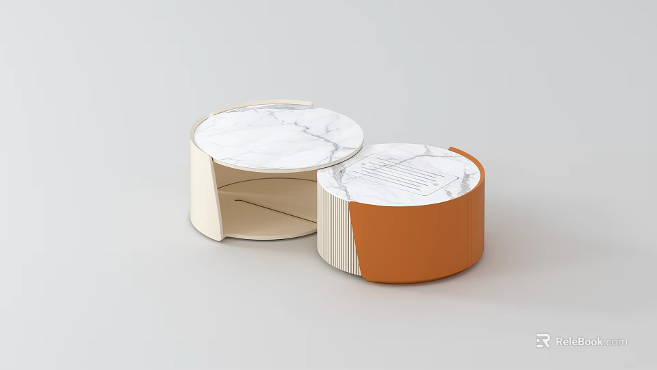 Elegant Modern Round Coffee Tables With Marble Tabletop And Beige Orange Frames 3d model