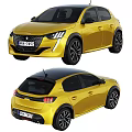 Yellow Peugeot Car Front And Rear View 3d model