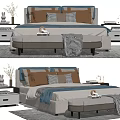 Modern Double Bed With Upholstered Headboard Decorative Pillows Side Nightstands Bench And Area Rug