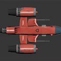 Red Sci-Fi Spaceship With Mechanical Design Twin Engines And Futuristic Cockpit