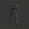 3D Human Model in Bent Standing Posture with Clasped Hands on Grey Reflective Surface