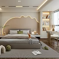 Modern Bedroom Interior Design With Arched Backlit Headboard Custom Wardrobes Desk Chair And Soft Rug