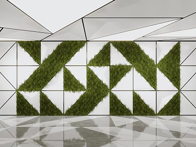 Modern Green Plant Wall With Geometric Triangle Pattern On White Interior Background 3d model