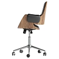 Modern Brown And Black Office Chairs With Leather Seats Wooden Armrests And Metal Wheel Bases