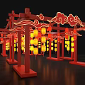 Traditional Chinese Decorative Structure With Red Frames Cloud Patterns And Yellow Lanterns 3d model