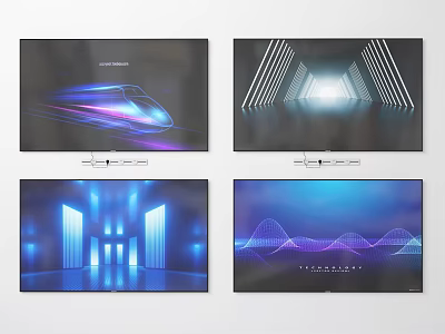 Modern Smart TV Screen Displays Abstract Visuals with Light Effects and Blue Backgrounds 3d model