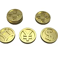 Gold Coin Jewelry With Various Cultural And Currency Symbols And Shiny Finish
