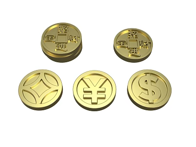 Gold Coin Jewelry With Various Cultural And Currency Symbols And Shiny Finish 3d model
