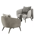 Cozy Modern Light Gray Upholstered Single Sofa With Plaid Cushion And Draped Blanket