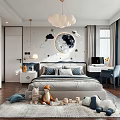 Kids Room Interior Design With Cloud Chandelier Moon Star Wall Decor Bed And Stuffed Toys