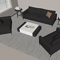 Modern Black Sofa and Coffee Table Set with Armchairs Side Tables Rug and Light Background 3d model