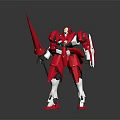 Red Mech Warrior Character With White Accents Holding Red Sword In Standing Pose