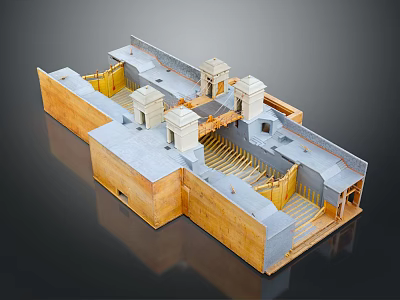 Cartoon Scenery Of Ancient Fortress Model With Walls Towers Staircases And Passages 3d model