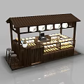 Wooden Dessert Shop Stall With Roof And Display Case Filled With Pastries
