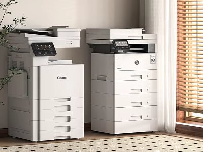 Two White Multifunctional Office Printers With Copy Print Scan In Modern Interior 3d model
