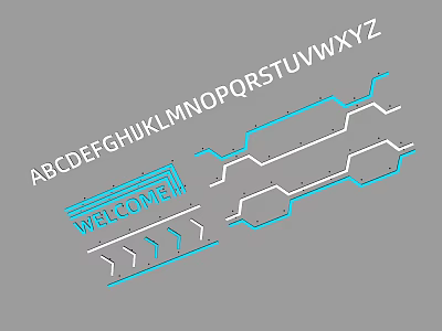 Creative Blue And White Line Design With Alphabet Letters And Welcome Text 3d model