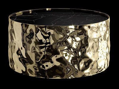 Modern Round Coffee Table With Black Marble Top And Gold Hammered Base 3d model