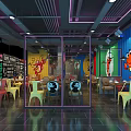 Colorful Hotpot Restaurant Interior Design With Lobster Murals Colorful Seats And Decorative Lighting