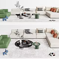 Elegant Modern Sofa Coffee Table Set With Green Beige Sofa Round Table And Throw Pillows 3d model