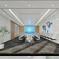 Modern Public Office Space With Workstations Ergonomic Chairs Green Plants And Wooden Bookshelves
