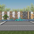 Modern Landscape Wall Design With Red Fish Motifs Stone Panels Water Fountain And Green Plants