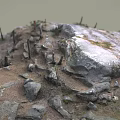 Natural Wooden Sticks And Rough Stone Boulders On Earthy Outdoor Ground